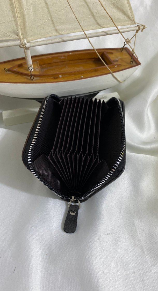 Fermuarlı Süet Kahverengi akordiyon Cüzdanı - Görsel 2