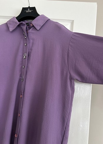 Mor Düğmeli Uzun Kollu Kadın Tunik - Görsel 3