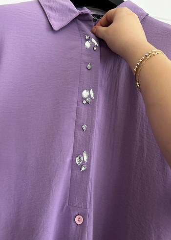 Mor Düğmeli Uzun Kollu Kadın Tunik - Görsel 2