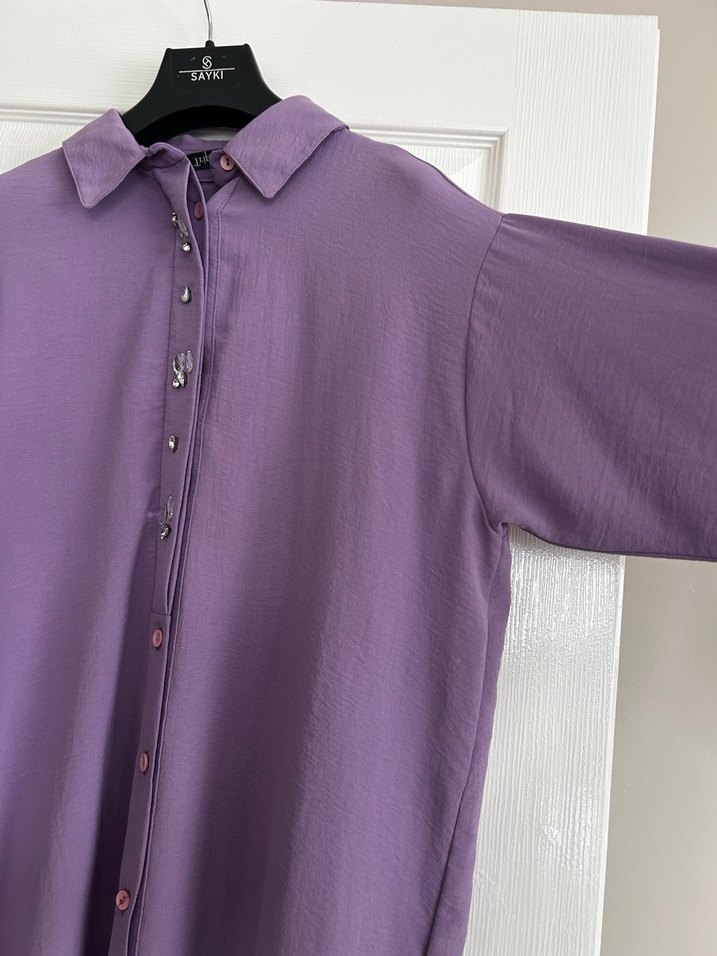 Mor Düğmeli Uzun Kollu Kadın Tunik - Görsel 3