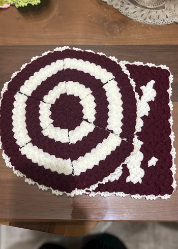 Bordo Beyaz Örgü Banyo Süngeri Seti - Görsel 2