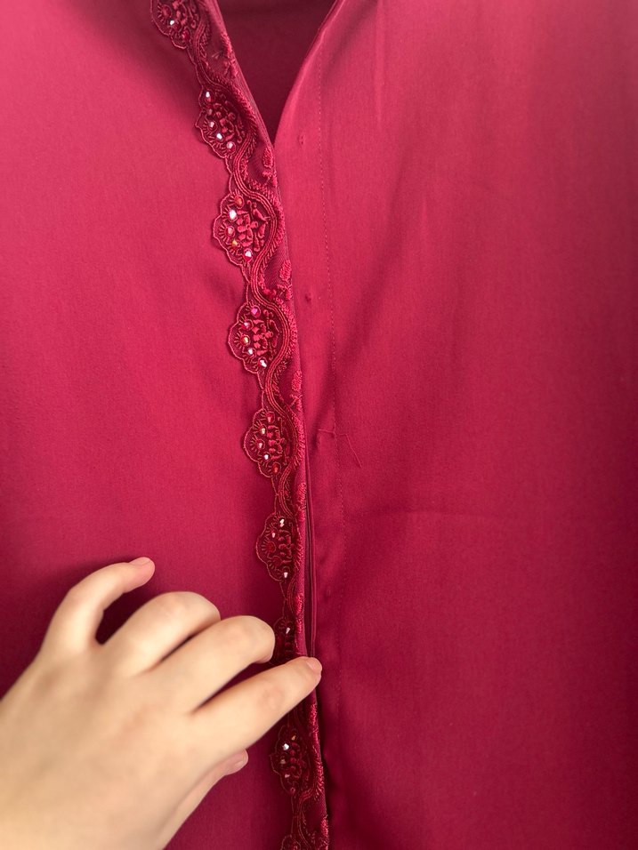 Bordo Nakışlı V Yaka Kadın Tunik - Görsel 3