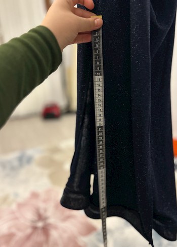 Uzun Kollu lacivert Drapeli V Yaka Elbise - Görsel 6