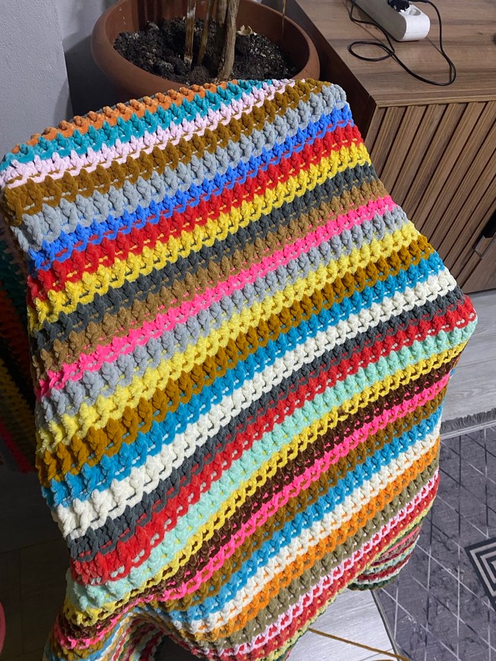 Renkli Örgü Desensiz Battaniye - Görsel 3