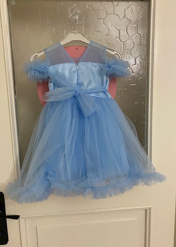 Mavi Fırfırlı Kız Çocuk Abiye Elbise - Görsel 3