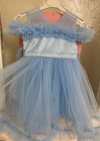 Mavi Fırfırlı Kız Çocuk Abiye Elbise - Görsel 2