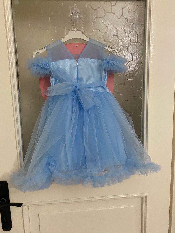 Mavi Fırfırlı Kız Çocuk Abiye Elbise - Görsel 3