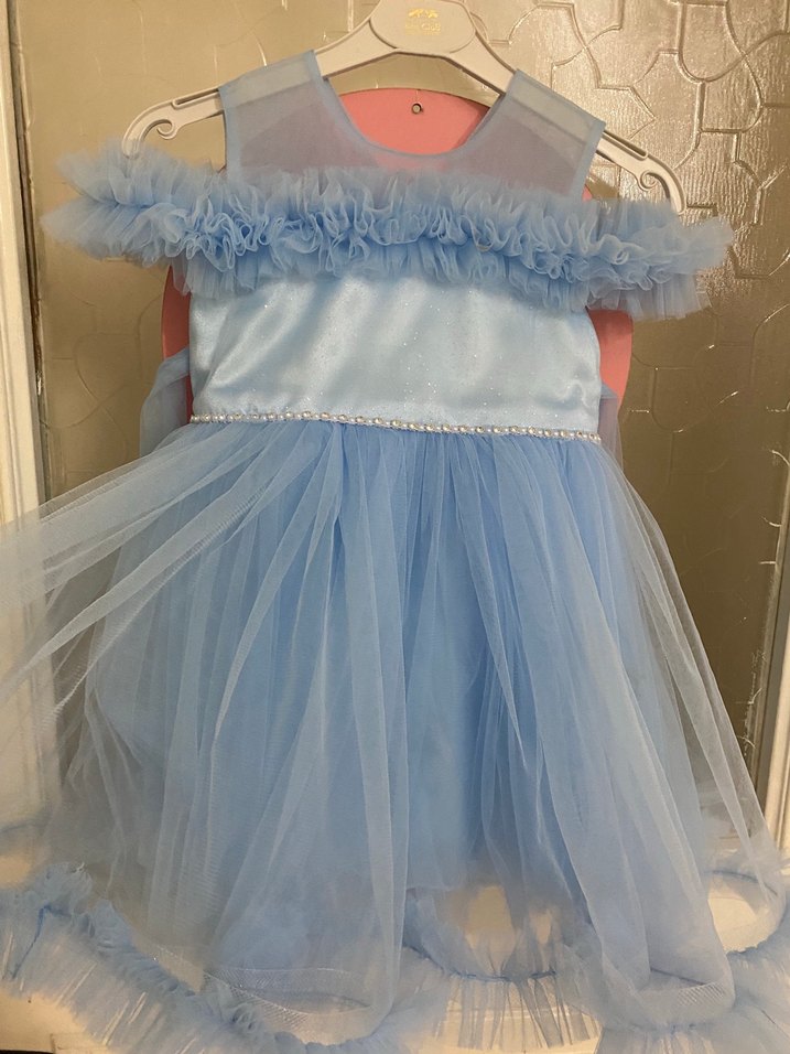 Mavi Fırfırlı Kız Çocuk Abiye Elbise - Görsel 2