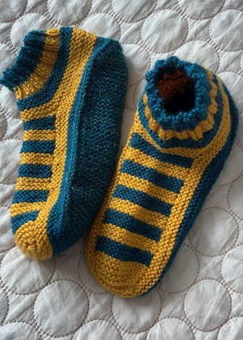 Çocuklar için Sarı Mavi Çizgili Çorap - Görsel 2