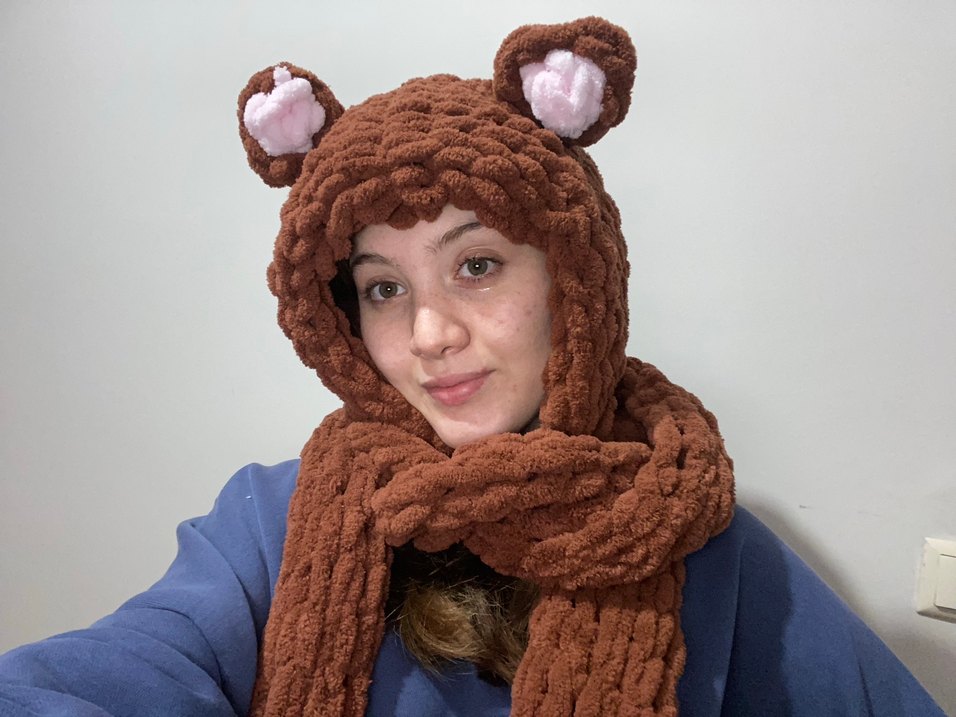 Puffy Kahverengi Örgü  Bere ve Atkı Seti - Görsel 3