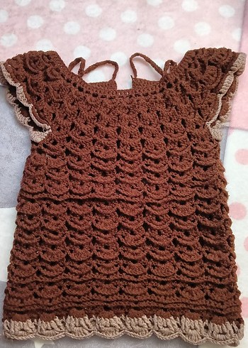 Kız Çocuk Kahverengi Örgü Fırfırlı Yelek - Görsel 2