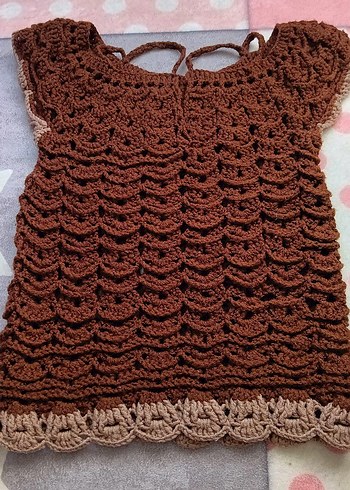 Kız Çocuk Kahverengi Örgü Fırfırlı Yelek - Görsel 3