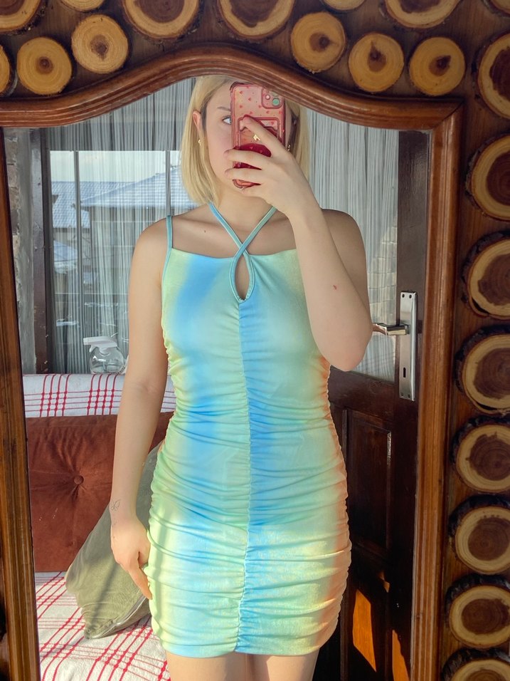 Kadın Çok Renkli Bağlamalı Midi Elbise - Görsel 3