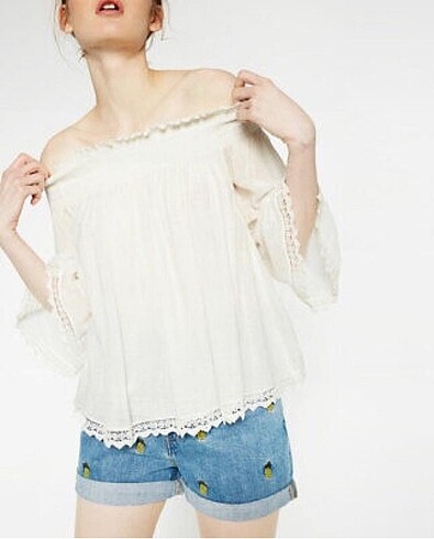 xs Beden beyaz Renk Zara ekru straplez bluz