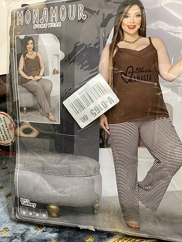 Askılı büyük beden pijama takımı
