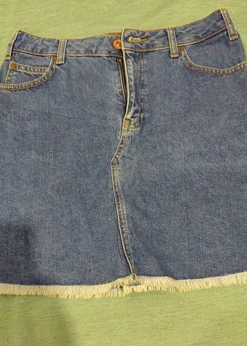 Düğmeli Mavi Denim Midi Etek