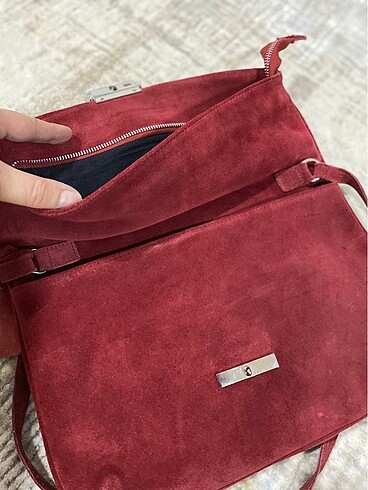 Beden bordo Renk Mango hakiki süet taşlı çanta