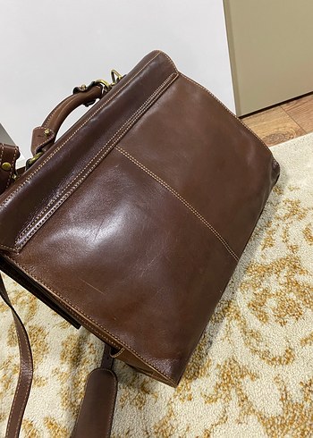 Klasik Vintage Erkek Kahverengi Dana  Deri Evrak Çantası - Görsel 7