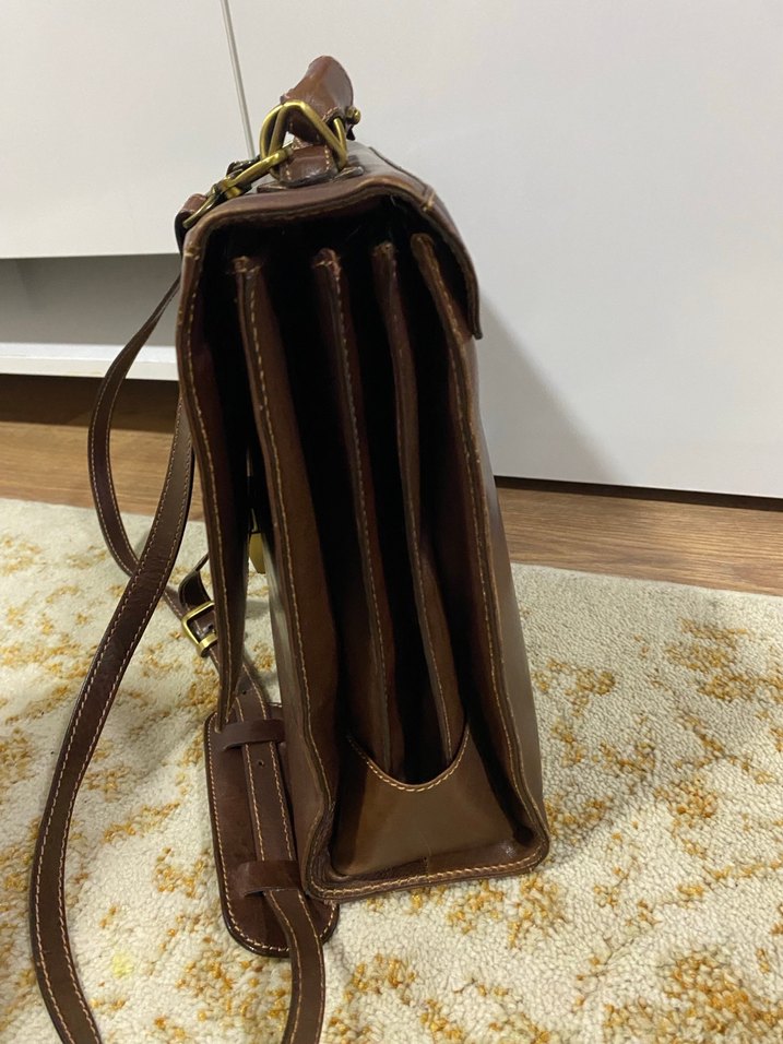 Klasik Vintage Erkek Kahverengi Dana  Deri Evrak Çantası - Görsel 4