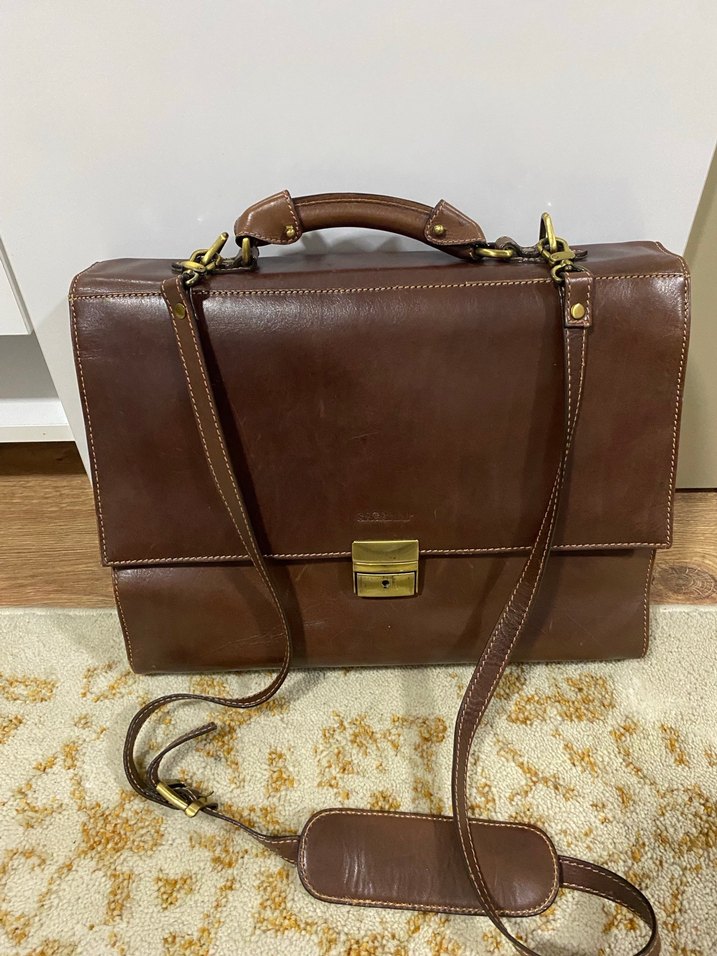 Klasik Vintage Erkek Kahverengi Dana  Deri Evrak Çantası - Görsel 3