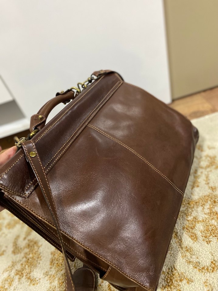 Klasik Vintage Erkek Kahverengi Dana  Deri Evrak Çantası - Görsel 5