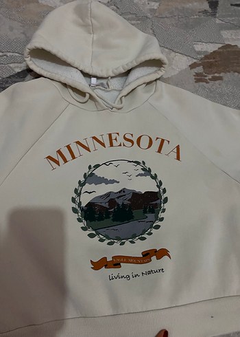 Kapüşonlu Baskılı Gri Kadın Sweatshirt - Görsel 2