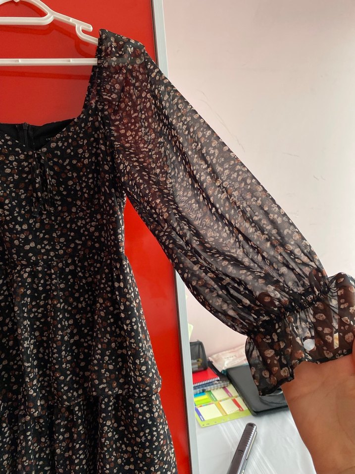 Kahverengi Desenli Bohem Midi Elbise - Görsel 3