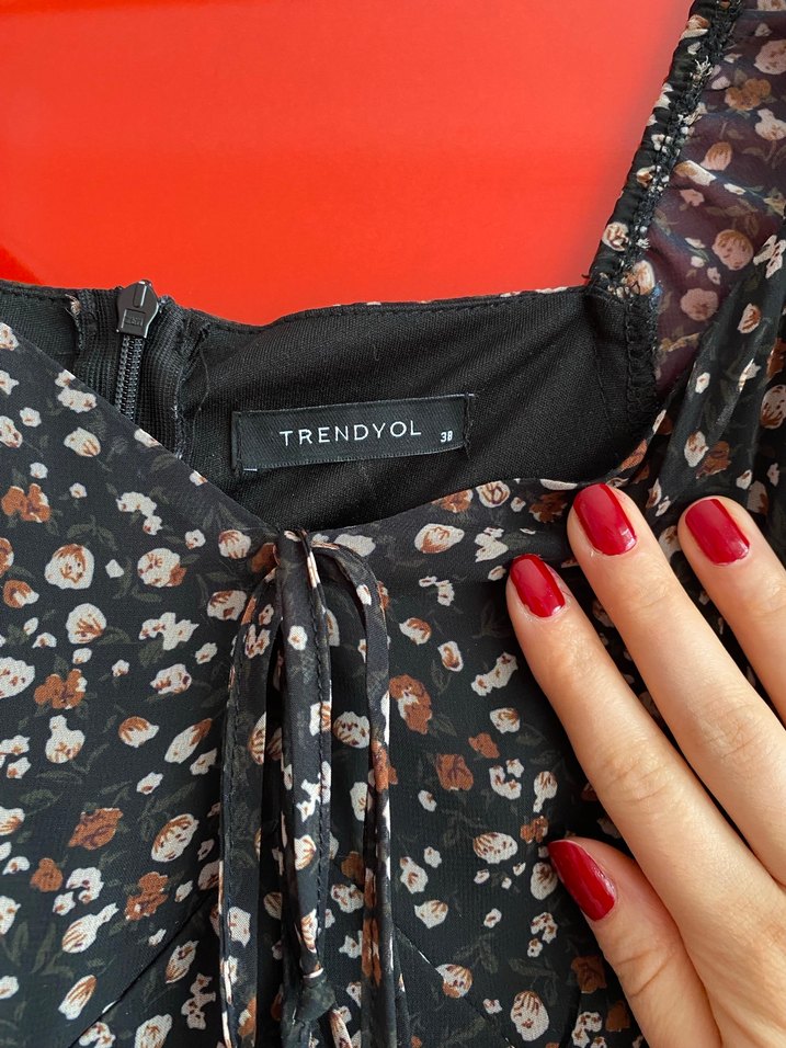 Kahverengi Desenli Bohem Midi Elbise - Görsel 2