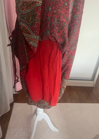 Diğer Bordo desenli Bohem Uzun Elbise