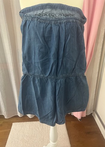 Nakışlı Straplez  Kot Tulum - Görsel 6