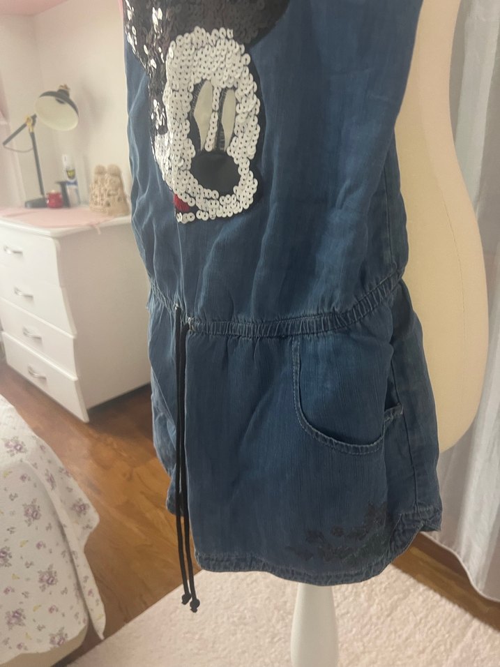 Nakışlı Straplez  Kot Tulum - Görsel 3