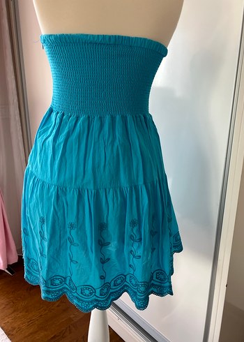 Turkuaz staplez elbise - Görsel 7