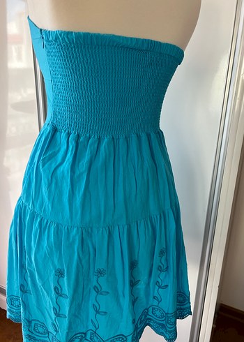 Turkuaz staplez elbise - Görsel 6