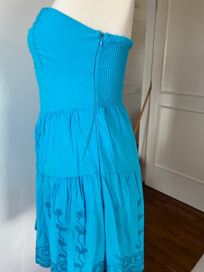 Turkuaz staplez elbise - Görsel 5