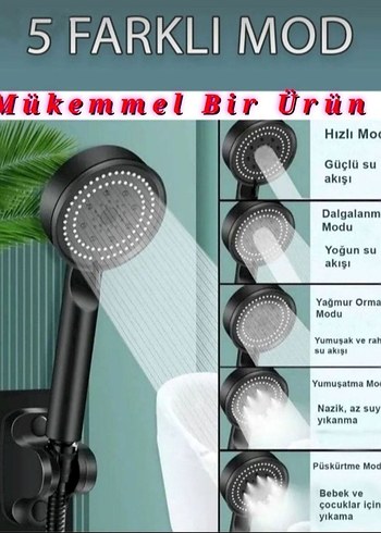 5 Fonksiyonlu Siyah Duş Başlığı Seti - Görsel 3