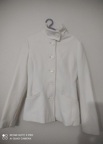 Düğmeli Beyaz Kadın kaşe kaban - Görsel 2