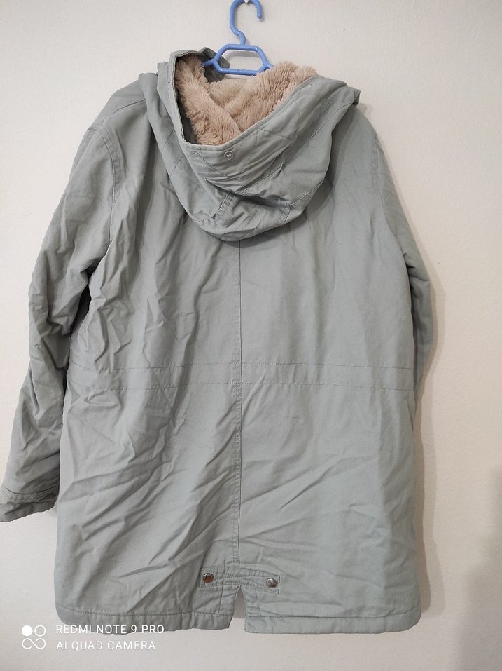 Gri Kapüşonlu Kadın Keten Ceket - Görsel 5