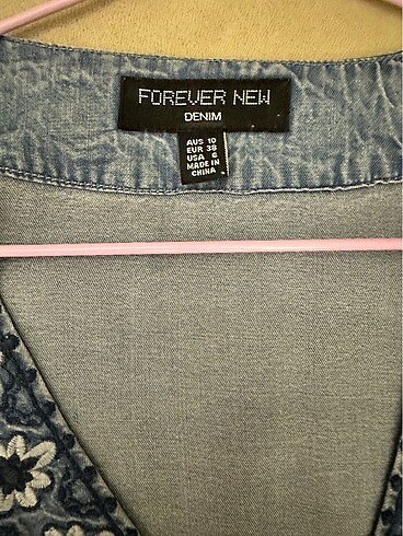 m Beden mavi Renk Forever New denim işlemeli v yaka bluz