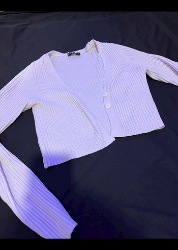 Mor Düğmeli İnce Triko Kadın Hırka - Görsel 3