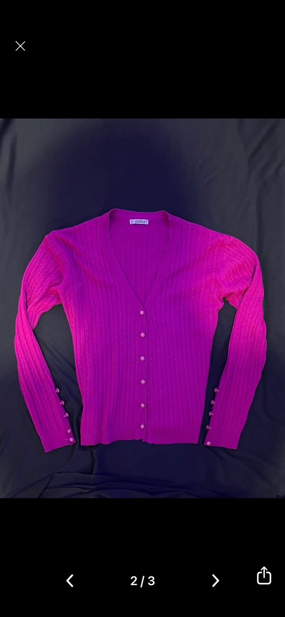 Mor Düğmeli İnce Triko Kadın Hırka - Görsel 2