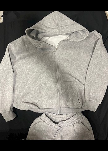 Gri Kadın Kapüşonlu Eşofman Takımı - Görsel 3