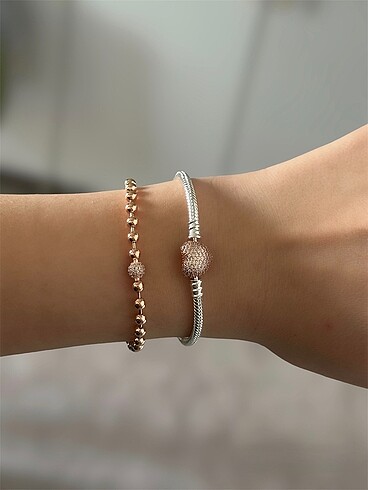 Pandora Moments Pave Kalp Klips Bileklik Rose Renk