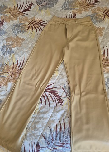 LC Waikiki Düğmeli Bej Deri Kadın Pantolon