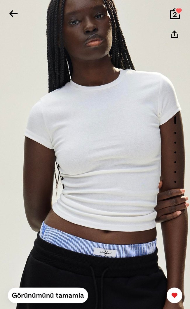 Bershka Kadın Beyaz Pamuklu Kısa Kollu Tişört - Görsel 2