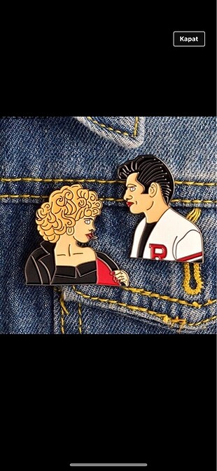 Grease filmi hatırası broşları hemşire çengelli ve kuaför anahta