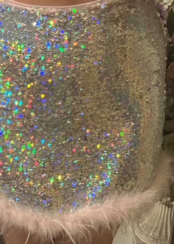 Parlak Pul Detaylı Kadın Mini Etek - Görsel 2