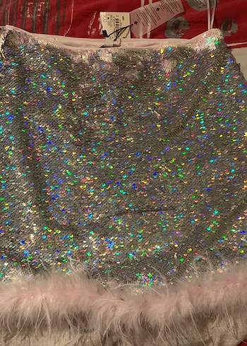 Parlak Pul Detaylı Kadın Mini Etek - Görsel 4