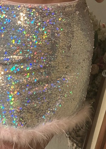 Parlak Pul Detaylı Kadın Mini Etek - Görsel 3