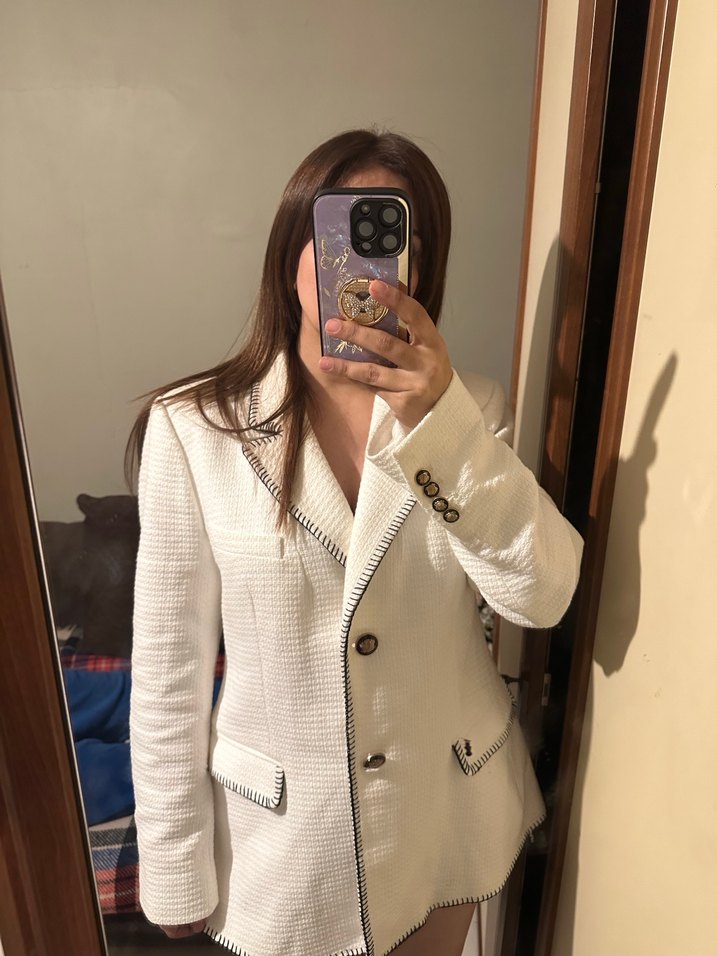 Düğmeli Beyaz Midi Kadın Ceket - Görsel 2