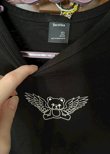 Siyah Ayıcık Baskılı Kısa Kollu Goth Tişört - Görsel 2